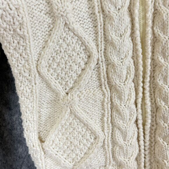 Invisible World Mens L Zip-Front Cardigan Sweater Chunky Knit Fisherman Ivory - Picture 3 of 11